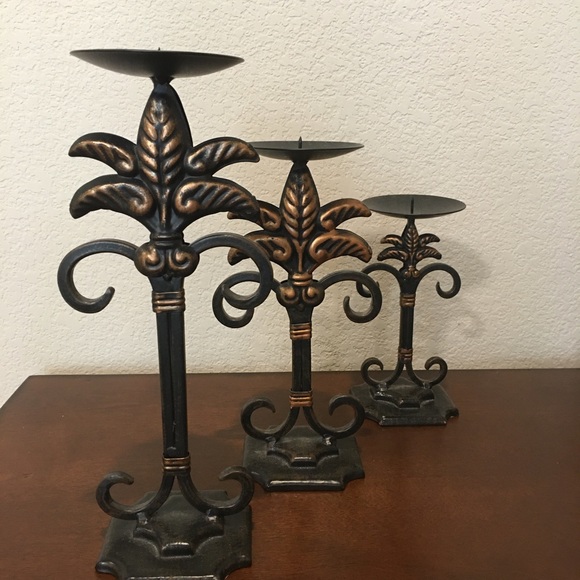 Set of (3) Bronze  Iron Candle Holders - Picture 6 of 6